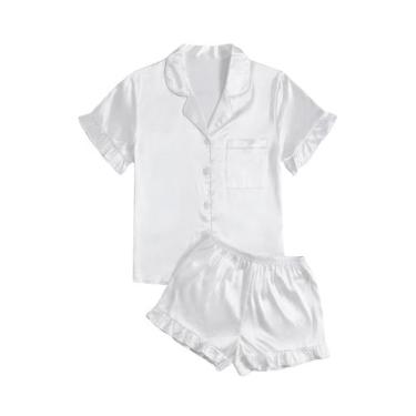Imagem de Conjunto de pijama WDIRARA Sleepwear, camisa de manga curta e shorts d