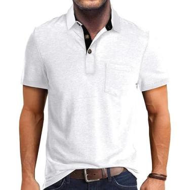 Imagem de Camisa polo masculina SEGANUP com bolso, que absorve a umidade, branca