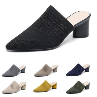 Imagem de Sandálias femininas ZLNMLD, malha, salto grosso, mulas pretas