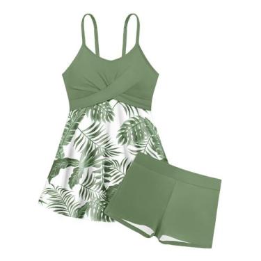 Imagem de Maiô Shallmu Girls Tankini de 2 peças com estampa tropical 13-14Y