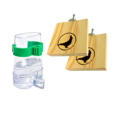 Imagem de Comedouro e Bebedouro Automático para Pássaros, Dispensador de Água com Suporte de Madeira, Verde