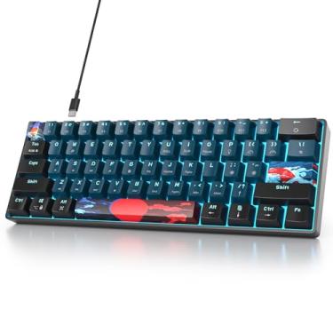 Imagem de Fogruaden Teclado mecânico 60% com fio, teclado RGB para jogos 60%, mini teclado ultracompacto 60% para jogadores Win/Mac PC, fácil de carregar em viagem (Monster, interruptor vermelho)