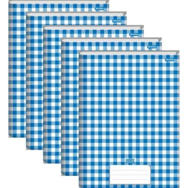 Imagem de Kit 5 Cadernos Brochurao Costurado Stiff 96fls Xadrez Azul - Jandaia