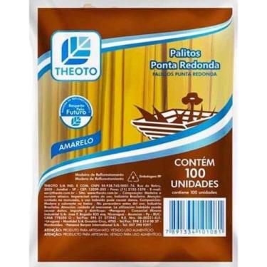Imagem de 100 Palito De Picolé Sorvete Theoto Ponta Redonda - 4 Cores, Amarelo