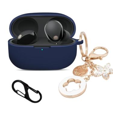 Imagem de ZSHMJMJ Capa compatível com fones de ouvido Sony WF-1000XM5, capa protetora de silicone macio à prova de choque com lindos acessórios para chaveiros brilhantes para homens e mulheres, capa protetora