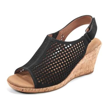 Imagem de Rockport Sandália anabela feminina Briah Perf, Nobuck preto, 10