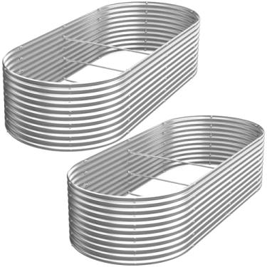 Imagem de FRIZIONE 2 peças - 4 x 2 x 40 canteiros elevados galvanizados ao ar livre, cama de jardim de aço para vegetais, caixa de jardim acima do solo para flores, canteiros elevados de metal para jardinagem