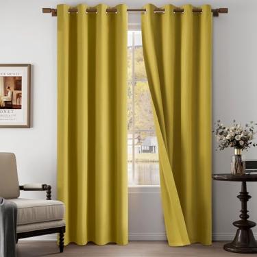 Imagem de Cortinas texturizadas 100% blackout de linho, 203 cm de comprimento, conjunto de 2 painéis para sala de estar, quarto, cortinas leves com ilhós, proteção total de privacidade, douradas, 132 cm L x 213