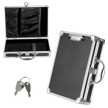 Imagem de Hoowen Caixa de armazenamento de prancheta de metal com trava e alça para chave, caixa de prancheta de alumínio de 30 x 23 cm, pasta pequena portátil com fichário, organizador de papel resistente para