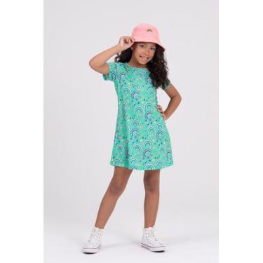 Imagem de Vestido Infantil Sublimado Arco-íris Aqua - Vida Costeira, 4, Verde ág