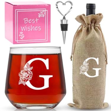 Imagem de AiHeart Presentes personalizados para mulheres, taças de vinho com monograma A-Z, presentes para mulheres, taça de vinho para caixa de presente, presentes de aniversário para mãe, irmã, avó-G