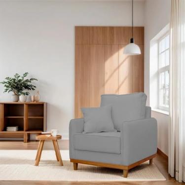 Imagem de Poltrona Living Senna em Linho com Base de Madeira Para Sala de Estar, Recepção (Cinza)