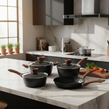 Imagem de Conjunto Panelas Antiaderente Com Tampa De Vidro 04 Peças cozinha prem