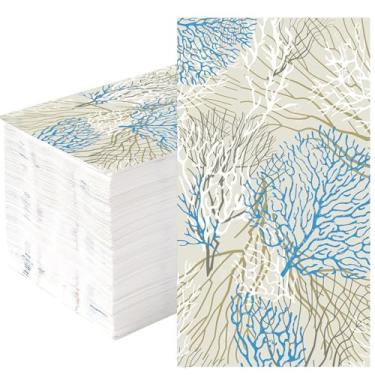 Imagem de 100 guardanapos para convidados para fãs do mar, pacote de papel descartável, guardanapos costeiros para o verão, banheiro, lavabo, casamento, aniversário, férias, nupcial, chá de bebê, toalhas