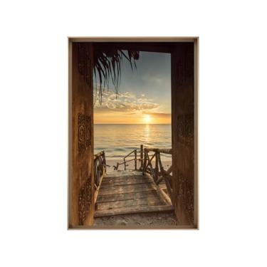 Imagem de Quadro Decorativo com Vidro Sala Hall Quarto 84x124cm Marrom Praia