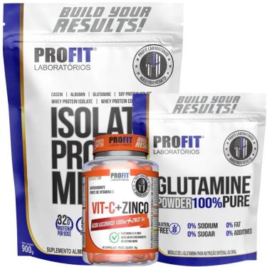 Imagem de WHEY ISOLADO 900G l GLUTAMINA PURA 300G l VITAMINA C COM ZINCO 60 CÁPSULAS l PROFIT-Unissex