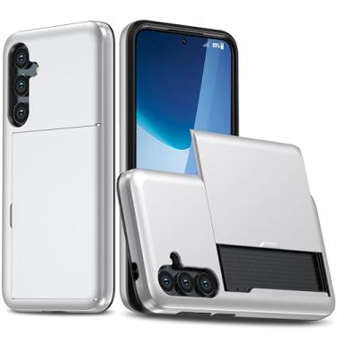 Imagem de SORAKA Capa para Samsung Galaxy A56 5G com suporte de cartão PC e TPU camada dupla 2 em 1 capa bumper capa à prova de choque branca