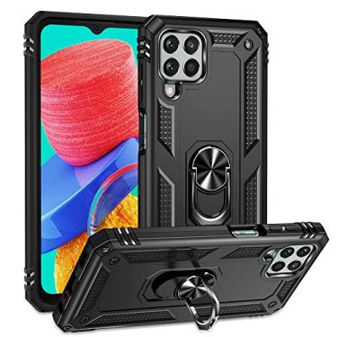 Imagem de SORAKA Capa para Samsung Galaxy M33 5G com suporte de anel capa armadura para Samsung Galaxy M33 5G capa traseira de policarbonato rígido com placa de metal para suporte magnético de telefone carro