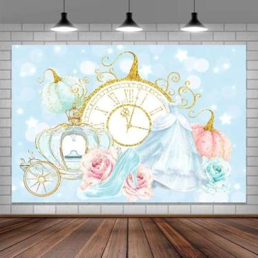 Imagem de Fundo fotográfico azul princesa festa de aniversário de 3,5 x 2,5 m, decoração de banner, balões para meninas, decoração de parede, toalha de mesa