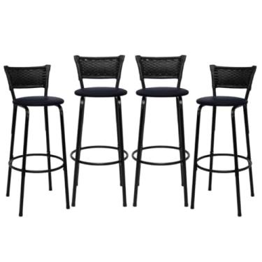 Imagem de Kit Com 4 Banquetas Altas Para BalcãO, Estilo Americano Com Assento De Junco Natural, Para Cozinha, Bar E áRea Gourmet(PRETO)