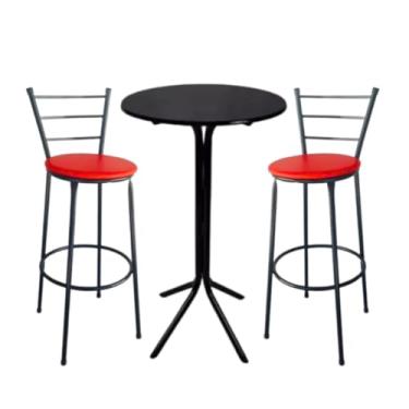Imagem de Conjunto Completo Mesa De Bistrô Com 2 Banquetas Altas, Em AçO E Mdf, Para Cozinha, Bar E áRea Gourmet(Vermelha)