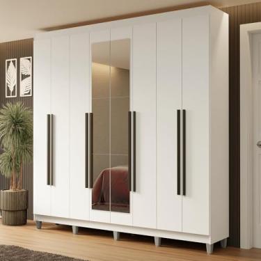 Imagem de Guarda-roupa Casal com Pés 8 Portas Batentes com Espelho Branco/branco/preto Netuno Madesa