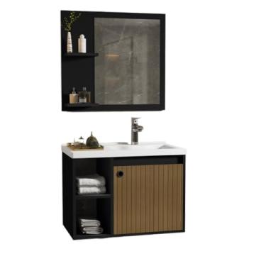 Imagem de Armário varanda banheiro espelho(Preto Ripado)