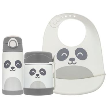 Imagem de Kit Refeição Infantil 3 Peças Pote Térmico Garrafa Térmica e Babador Silicone com Pega Migalhas Buba Gumy (Branco)