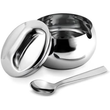 Imagem de Açucareiro de 300ml em Inox Com Tampa e Colher Design Moderno Compacto Resistente e Fácil de Limpar Ideal Para a sua Cozinha