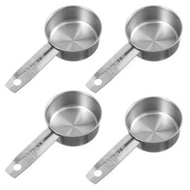 Imagem de 4 peças de copo medidor de 1/4 xícara, copo medidor de aço inoxidável de 60 ml, escala interna única de metal 1/4 xícaras para cozinhar café