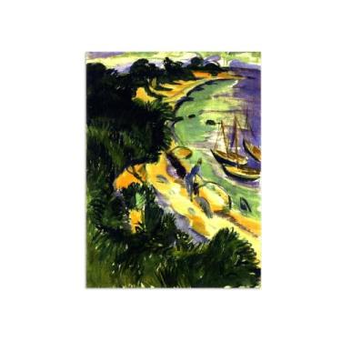 Imagem de Paisagem Abstrata Pôster Famosas Pinturas-Reprodução em Tela-Imagem Decoração Sala de Estar(Bay with Boats) 50x70cm-19x27in Sem Moldura