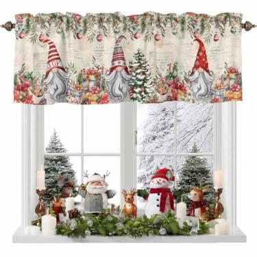 Imagem de Cortina de gnomo de inverno para janelas de cozinha, cortina de árvore de Natal, folhas, bola de flores, tratamento de janela, retrô, com bolso para varão, sanefas para quarto/sala de estar/banheiro