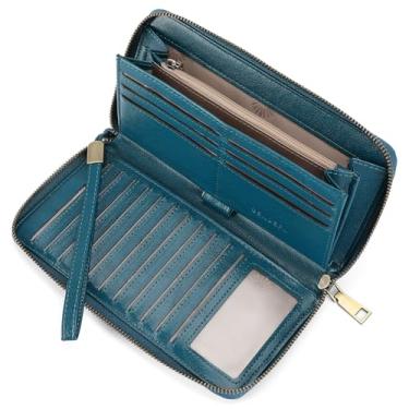 Imagem de SENDEFN Carteiras femininas de couro com bloqueio de RFID, zíper ao redor, grande capacidade, 1 - Cera - Azul