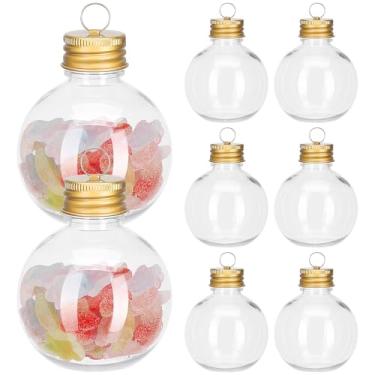 Imagem de Cabilock 10 bolas de bebida de Natal de 100 ml, garrafas de suco, enfeites de árvore com tampa dourada, enfeites de Natal transparentes, bola de bebida para decoração de festa de casamento de Natal