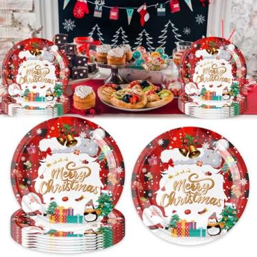 Imagem de Ncozwo 20 peças de pratos de papel descartáveis para festa de Feliz Natal com tema de Natal, pratos redondos de sobremesa de 17,8 cm para decorações de festa de inverno (tema de boneco de neve de