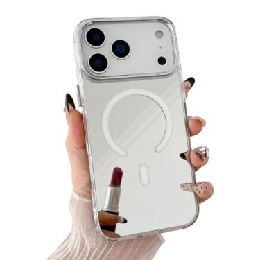 Imagem de YTanazing Capa magnética espelhada para iPhone 17 Pro Max [compatível com MagSafe] Capa traseira espelhada de vidro brilhante para mulheres e meninas com moldura fina de TPU (poliuretano termoplástico