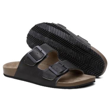 Imagem de Sandália Papete Unissex em Couro, Estilo Birken, Numeração 35 ao 46, Chinelo Confortável (Preto, BR, Adulto, Numérico, 46)