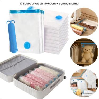 Imagem de Kit Sacos a vácuo 40x60cm Organizador de Mochila Bolsa Roupas + Bomba 