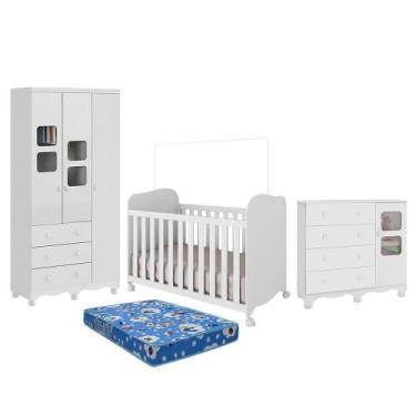 Imagem de Dormitório Uli Guarda Roupa 3 Portas, Cômoda e Berço com Colchão Baby 