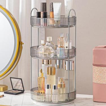 Imagem de Organizador de maquiagem Aveniee Rotating 360 3 Tier para Vanity Grey
