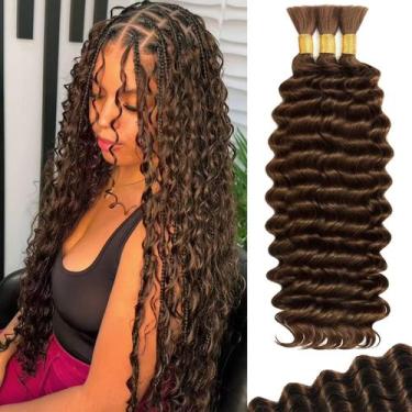 Imagem de Cabelo trançado humano Temlux Deep Wave Boho Brown 18