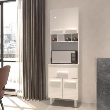 Imagem de Armário Paneleiro Vivian Com Adega 4 Portas 1 Gaveta Cozinha Compacta Branco