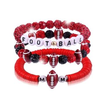 Imagem de CSIYANJRY99 Conjunto de pulseiras de futebol para mulheres, acessórios para o dia do jogo, roupas esportivas de outono indispensáveis para mães, futebol, mães, camisetas empilháveis, Medium, Acrílico