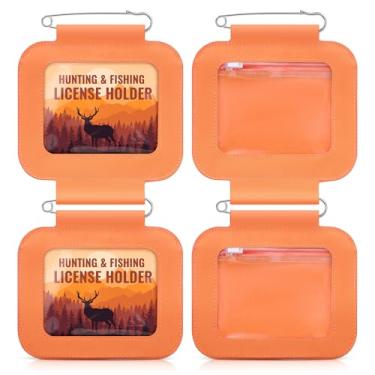 Imagem de Affrolling 2 peças de suporte de licença de caça duplo laranja à prova d'água com alfinete e protetor de cartão de pesca de janela transparente para caça, pesca, tiro com arco