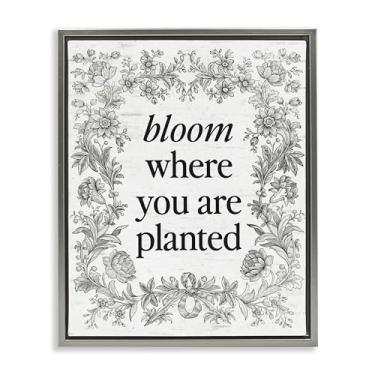 Imagem de Stupell Industries Flor inspiradora com borda vintage cinza flutuante arte de parede em tela, design por Lettered and Lined, 78 x 63 cm