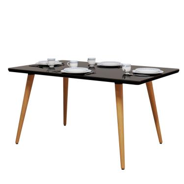 Imagem de Mesa De Jantar Retangular Estilo Retrô Com Tampo De Vidro Pés Palito