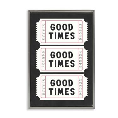 Imagem de Stupell Industries Good Times Tickets em tela flutuante emoldurada cinza preta arte de parede, design por Lettered and Lined, 25 x 17
