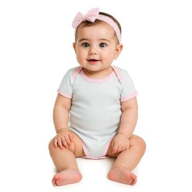 Imagem de Body Infantil para Bebê Branco com Detalhe Rosa em Poliéster e Elastan