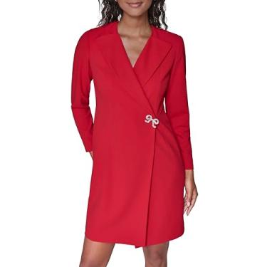 Imagem de Karl Lagerfeld Vestido blazer feminino de crepe de manga comprida, Vermelho almirante, 38