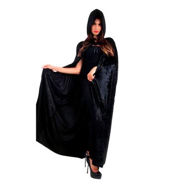 Imagem de Capa Longa Capuz Fantasia Halloween Adulto Touca Morte Bruxo Vampiro Drácula Chapeuzinho Vermelho Ravena Mago Feiticeiro